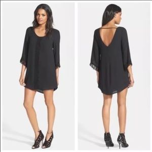 ASTR Black Mini Shift Dress 3/4 Lace Sleeve Size M